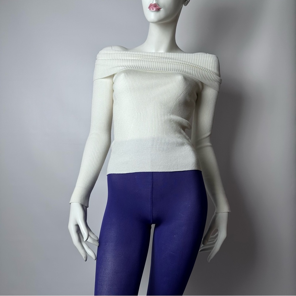 Boston Proper Off The Shoulder Ribbed White Top Seam Detail